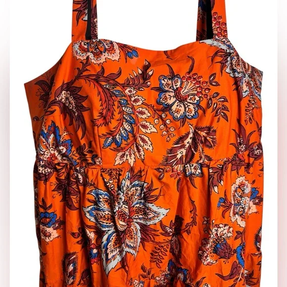 RHODE x Target Leafy Floral Print Tiered Midi Dress Orange Womens  XXL - Picture 5 of 11